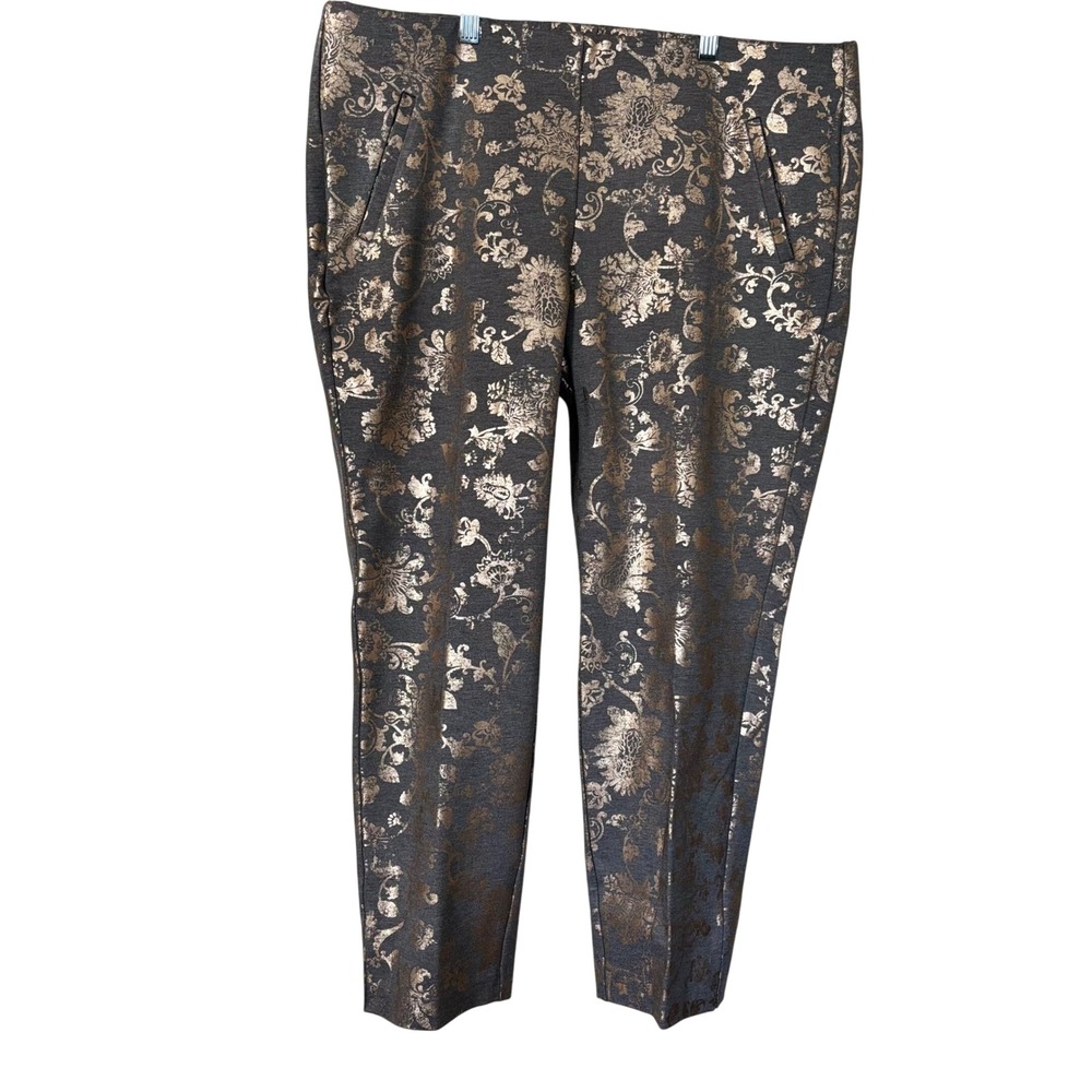 Chico's Women's Pants 3P US 16P Gold Metallic Floral Brocade Ankle